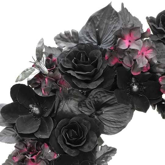 26" Black Rose, Skull Flower & Moth Wreath by Ashland®